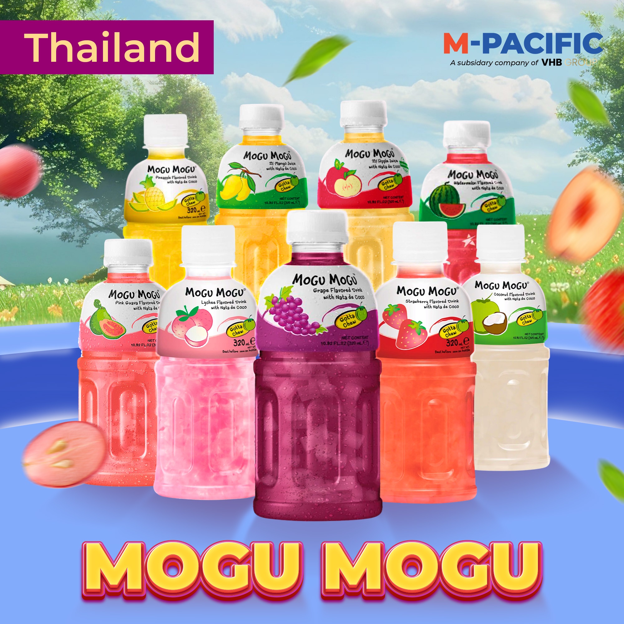 Mogu Mogu fruit drinks with nata de coco, in multiple flavors