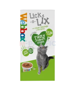WEBBOX LICK-E-LIX YOGHURT WITH LIVER SAUSAGE & CAT GRASS 5X15G WHOLESALE 15G - UK ORIGIN